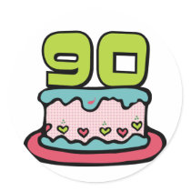 90 Year Old Birthday Cake Round Stickers
