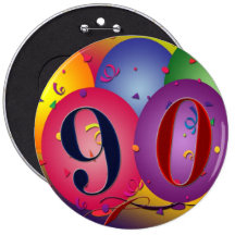 90 years!  Birthday balloon button - Customised