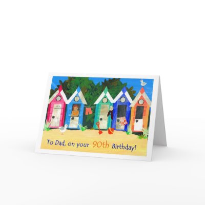 90th Birthday Card for a Father - Beach Huts by helikettle