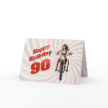 90th Birthday card with a motorbike girl