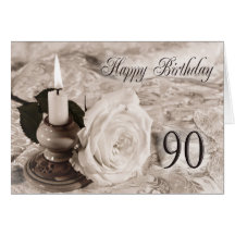 90th Birthday card with an antique rose