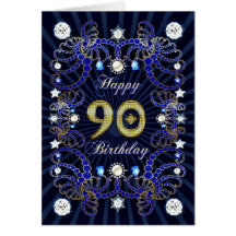 90th birthday card with masses of jewels