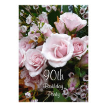 90th Birthday Celebration-Pink Roses Invitation