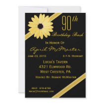 90th Birthday Party Invitation in Black & Gold