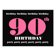 90th Birthday Party Invitation Template Pink Black