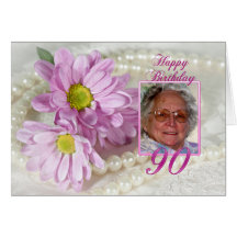 90th birthday photo card with daisies