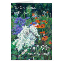 91st Birthday Card for a Grandmother - June Garden