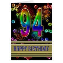94th Birthday with rainbow bubbles and fireworks Cards