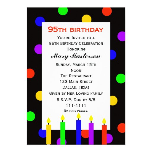 95th Birthday Party Invitation Candles And Dots 13 Cm X 18 Cm 