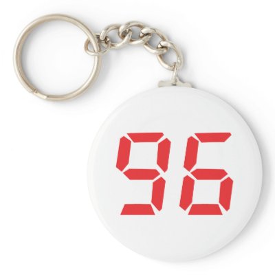 96 ninety-six red alarm clock digital number keychain by Tomaniac