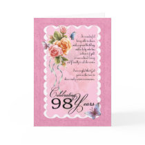 98 years old greeting card - roses and butterflies