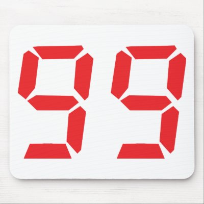 99 ninety-nine red alarm clock digital number mouse mat by Tomaniac