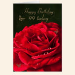 99th Birthday Card with a classic red rose cards
