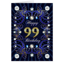 99th birthday card with masses of jewels
