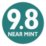 9.8 NEAR MINT ROUND STICKER