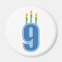 9 Birthday Candles (Blue / Green) Fridge Magnet