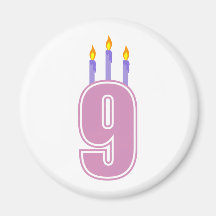 9 Birthday Candles (Pink / Purple) Fridge Magnets