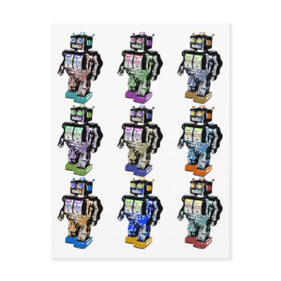 9 Robots Coloured Post Card by tshirtypoo