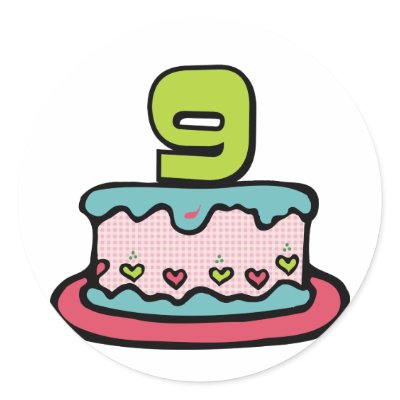 9 Year Old Birthday Cake Round Stickers by Birthday_Bash