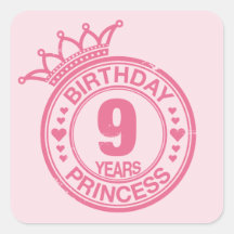 9 years - Birthday Princess - pink Stickers