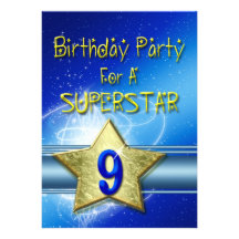 9th Birthday party Invitation for a Superstar.