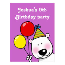 9th birthday party personalised invitations postcard