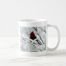 A Beautiful Red Cardinal In The Bushes Covered Wit Mugs