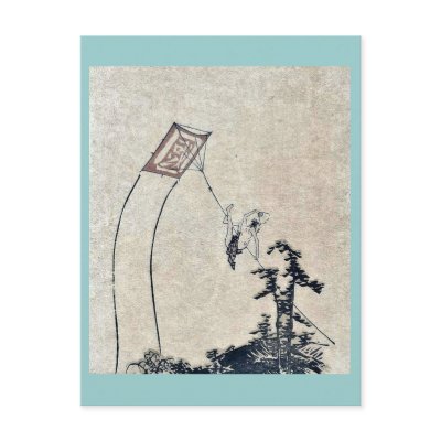 A boy flying a kite Ukiyoe Postcard by hokusai_art