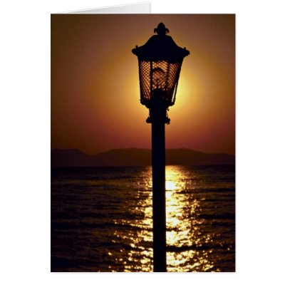 A candelabrum backed by a sunset, Aegean Sea, Turk Cards by beautifulclicks