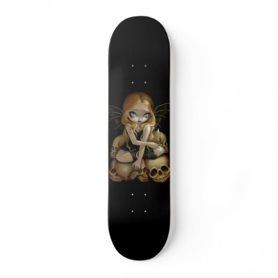 A Candle in the Dark gothic fairy skull Skateboard by strangeling