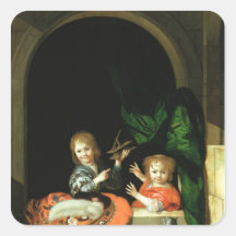 A Cat watching two boys Stickers