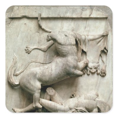 A Centaur triumphing over a Lapith Square Stickers by bridgemanart