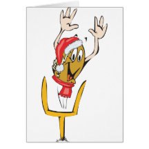 A christmas football wearing a christmas hat card