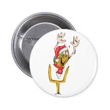 A christmas football wearing a christmas hat pins