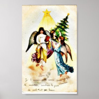 A christmas greetings with three angels with a chr poster by RememberChristmas