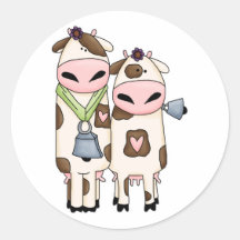 a couple of cute moo cows round stickers