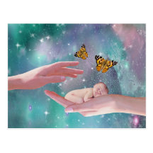 A cute baby boy in hand fantasy post cards