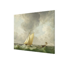 A Cutter in a Strong Breeze (oil on copper) Canvas Print