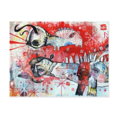A dinosaur with naive spirit wrapped in snakes post card by jessereno