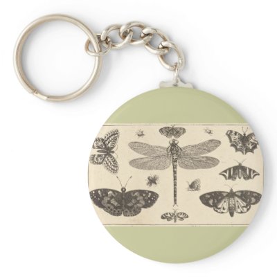 A dragonfly, ladybirds, and butterflies keychains by MyOtherPlanet