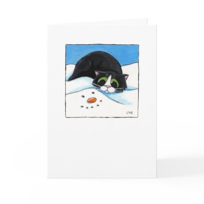A Face in the Snow - Christmas Cat Card by LisaMarieArt