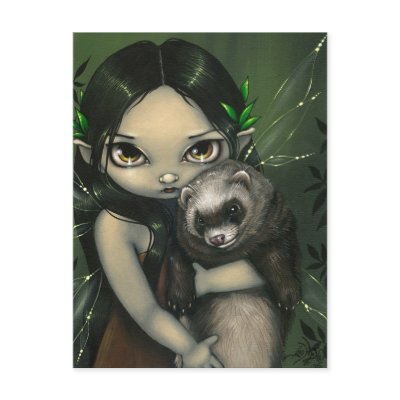 "A Ferret and His Fairy" Postcard by strangeling