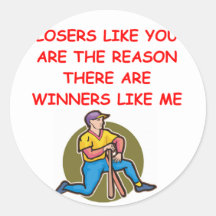 a funny winners and losers joke round stickers