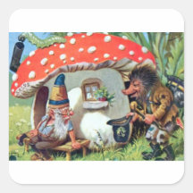 A Gnome Living in a Mushroom Cottage Square Stickers
