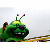 A green caterpillar goofy fair ride image acrylic cut outs