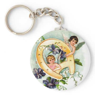 A Happy Birthday Cherub Greeting Key Chains by VintageHolidays