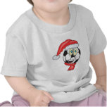 A happy christmas soccer ball wearing a santa hat