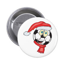 A happy christmas soccer ball wearing a santa hat pinback buttons