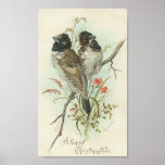 A Happy Christmastide Vintage Birds posters