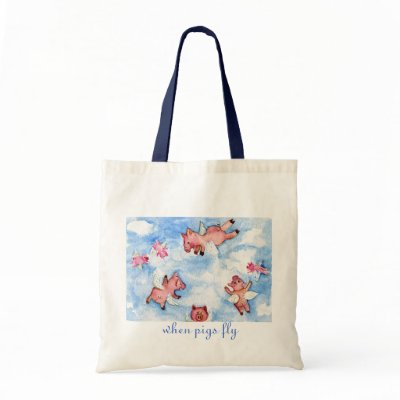 a Happy Herd of Flying Pigs Tote Bag by sharonfosterart